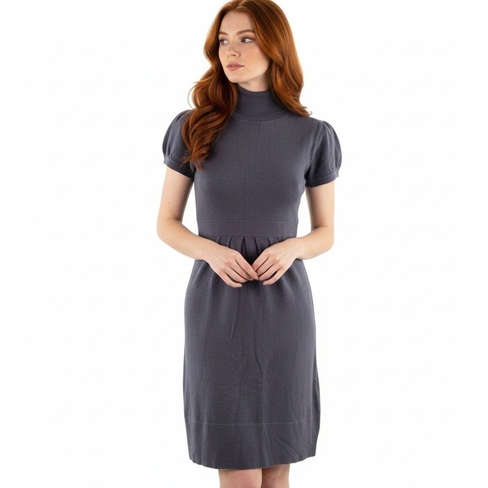 Derek Heart Dress Size Medium Turtleneck Puff Sleeve Sweater Knit Gray‎ Casual